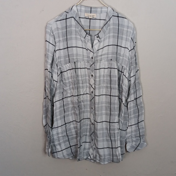 Cloth & Stone Gray Plaid Button Front Shirt Size Large - Picture 8 of 8